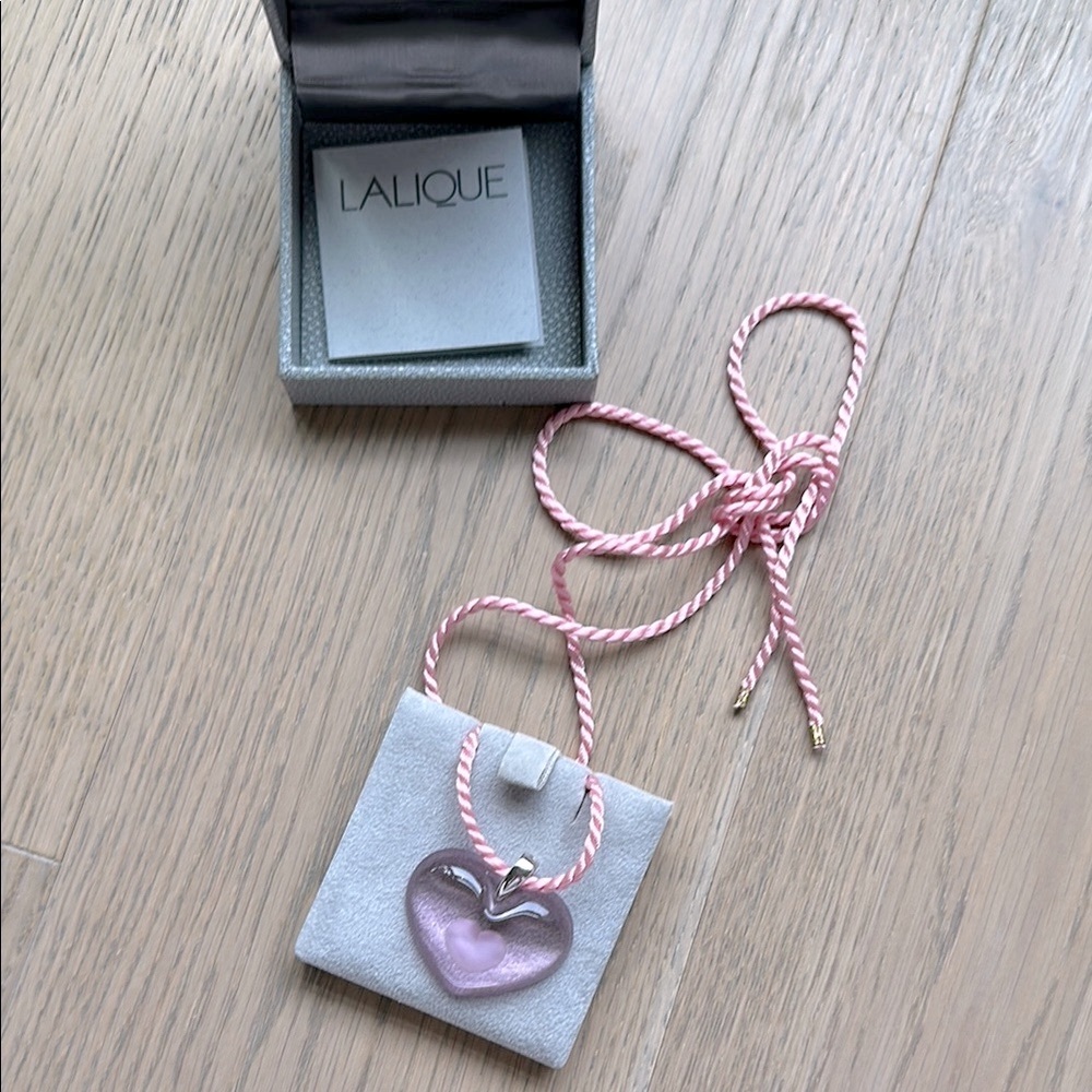 Lalique Crystal Pink Heart Pendant Necklace